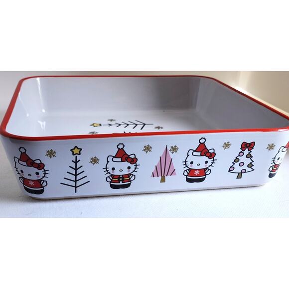 BAKING DISH-HELLO KITTY-Christmas Theme-9"x 9"x2"-White with Red-Orig packaging - Picture 5 of 8